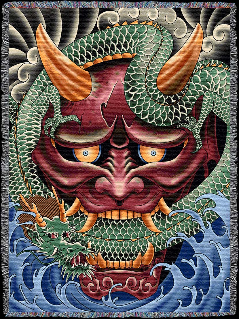Art Cosmos Oni Mask Woven Cotton Blanket